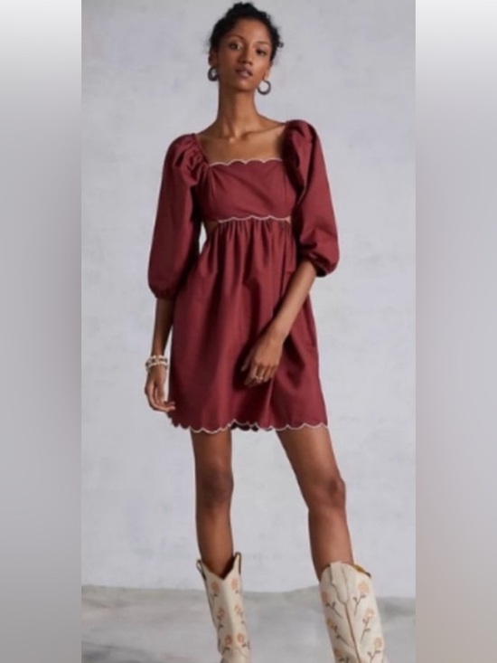 Anthropologie Dresses & Skirts - NWT Anthropologie size XS scalloped mini dress in brown  motif